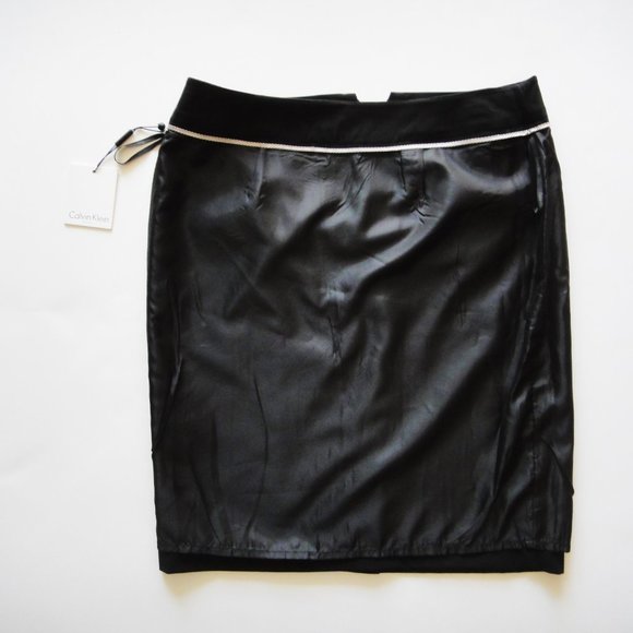 Black Straight Skirt Lined Pocket Light Stretch - Picture 7 of 9